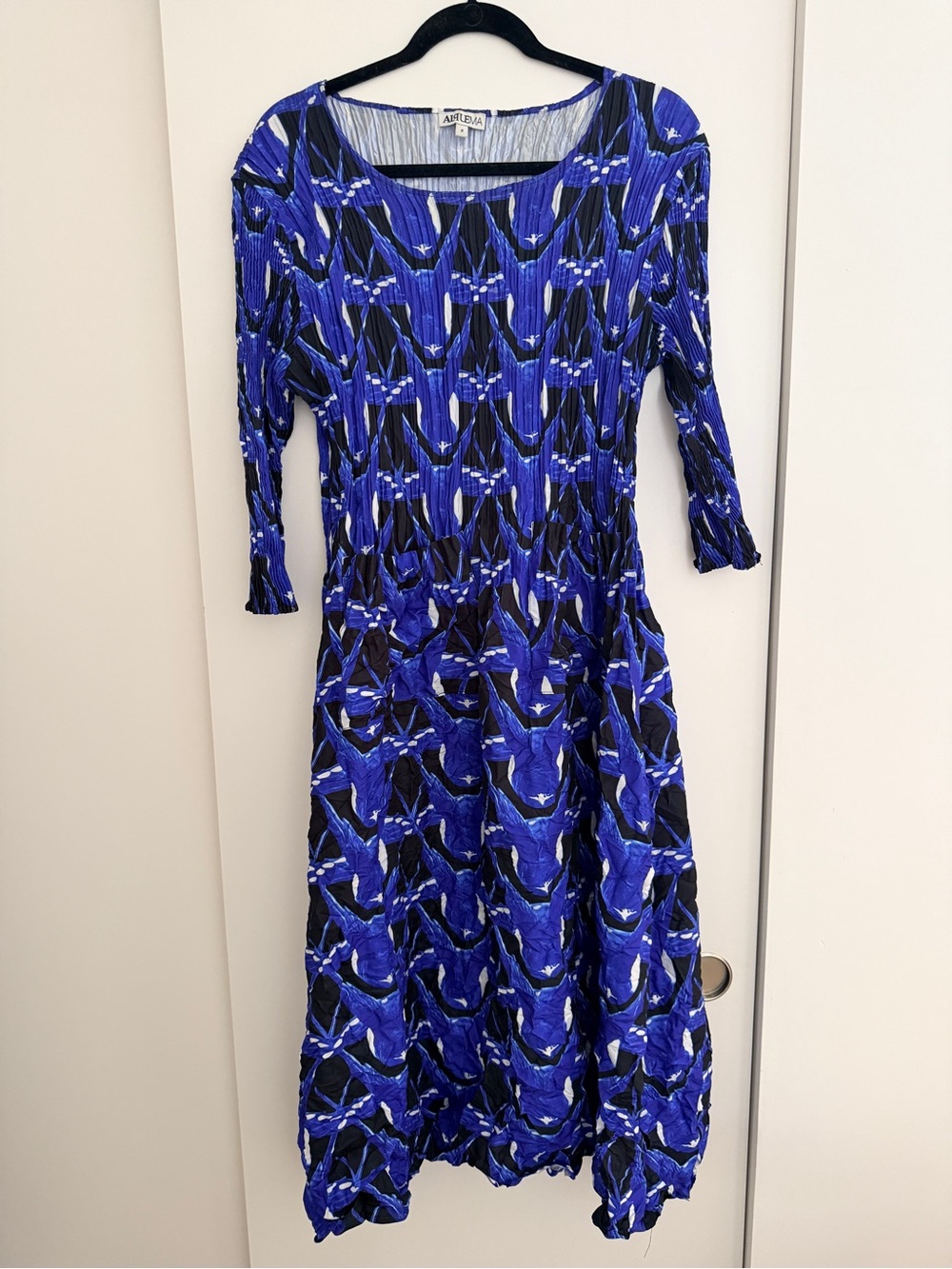 Alquema Royal Blue & Black Patterned Midi Dress
